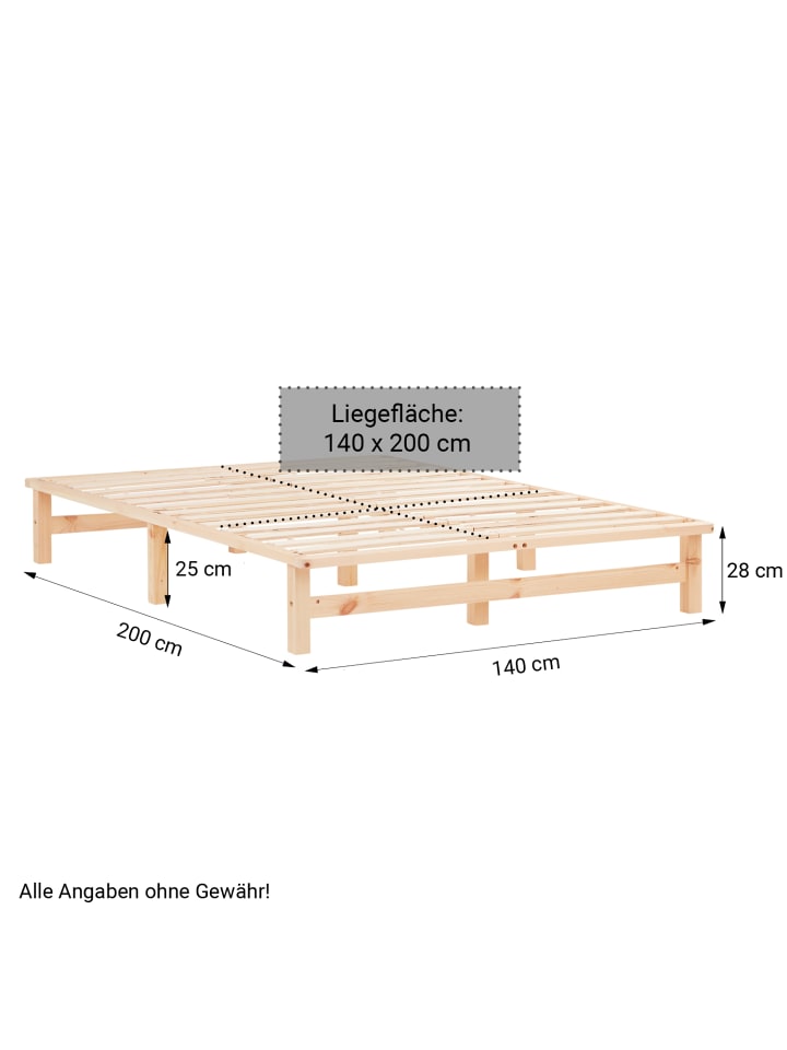 Homestyle4u Palettenbett 140x200 mit Lattenrost in Braun günstig kaufen