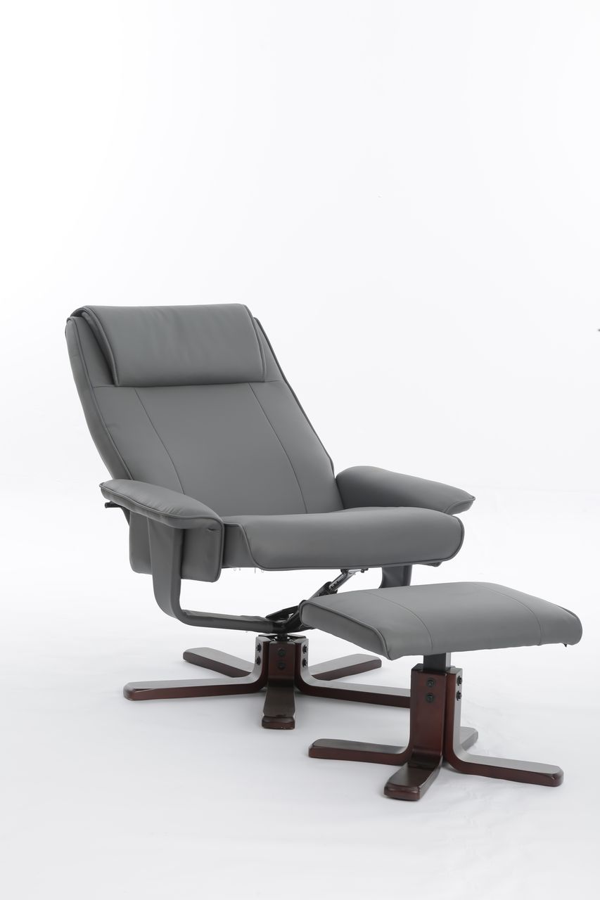 Happy Home Happy Home verstellbare Relaxsessel mit Hocker grau & Holzbeine
