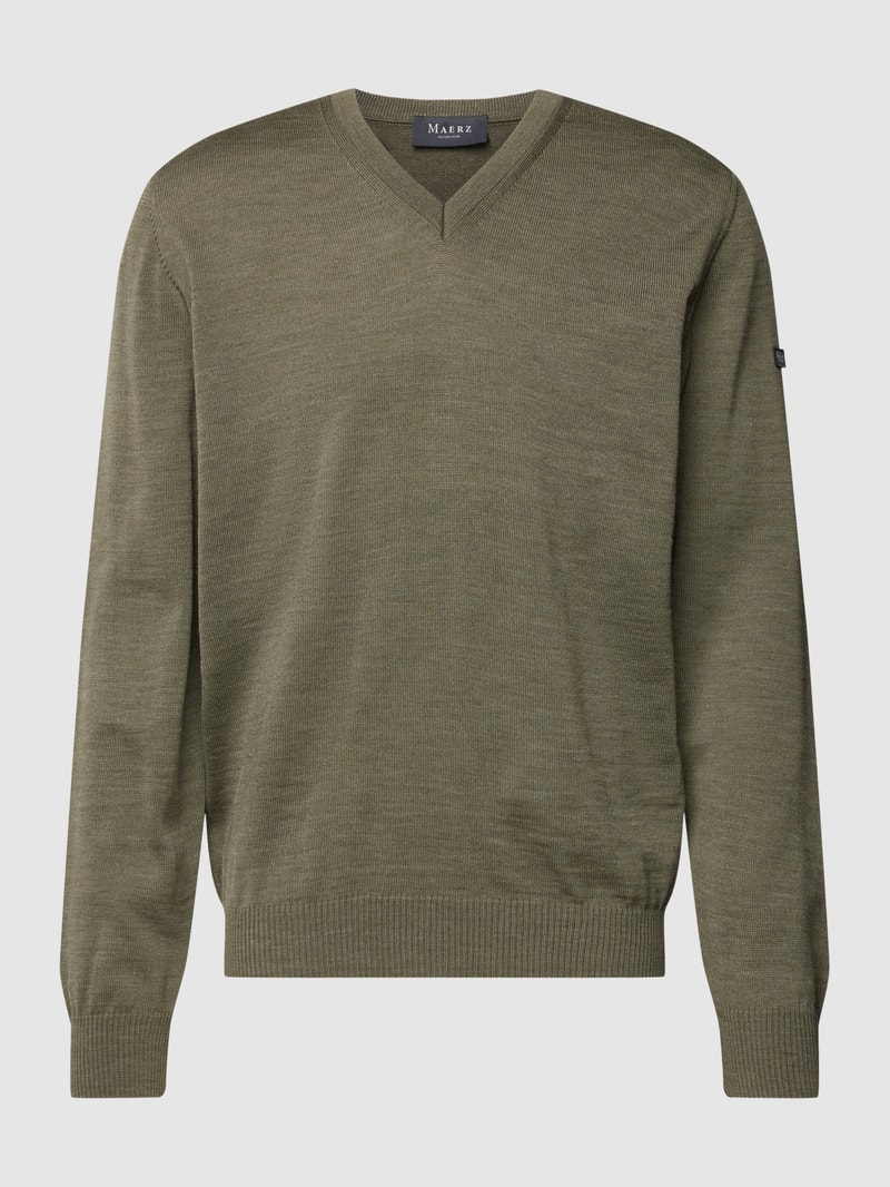 Strickpullover mit Label-Patch in schilf