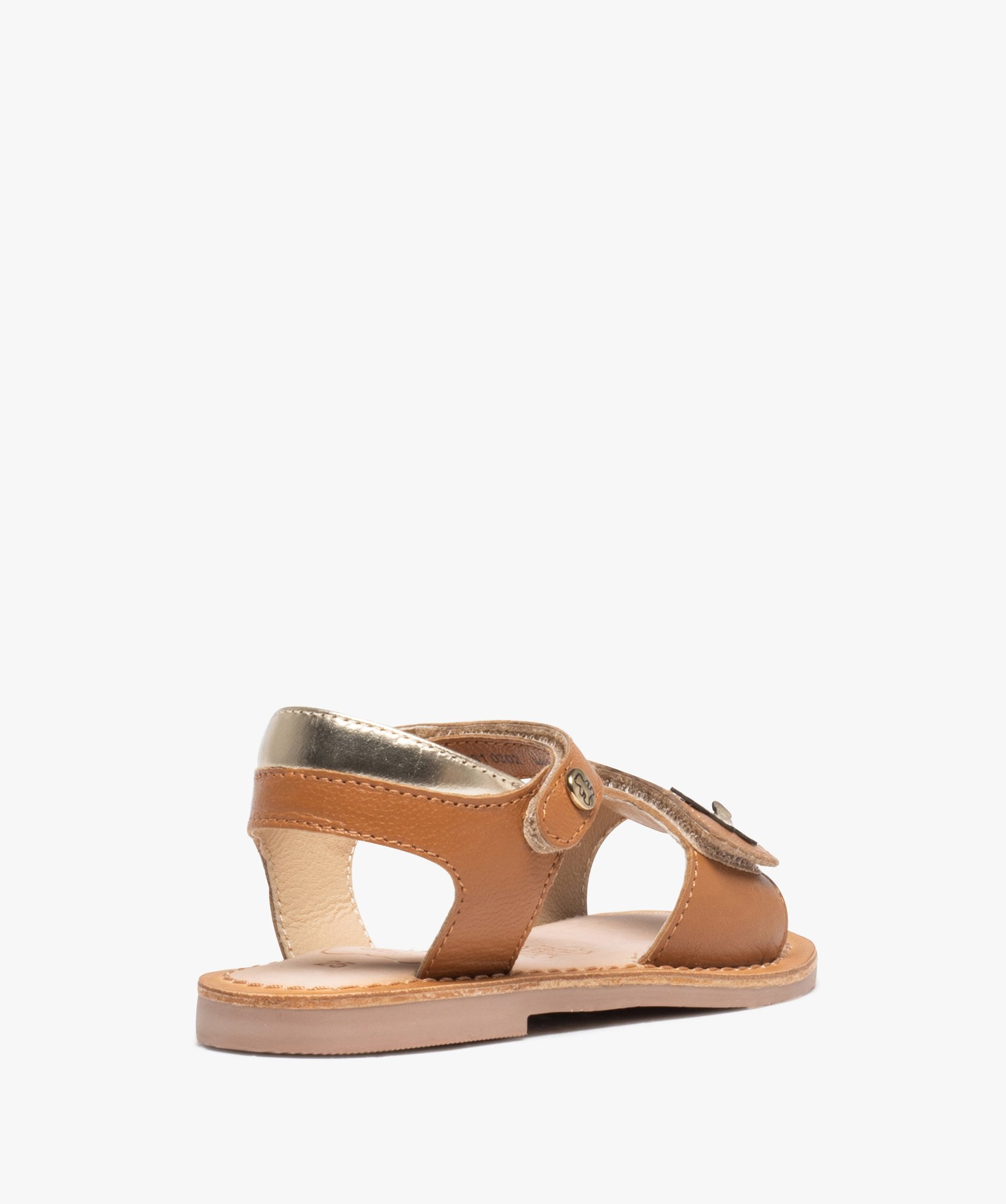 Sandales fille unies dessus en cuir et détail brillant - Lu... camel | GEMO