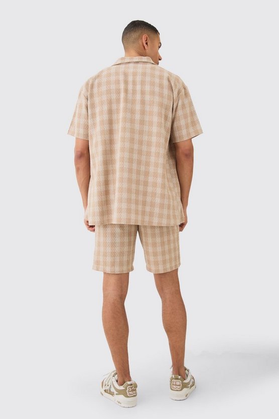 Strukturiertes Oversize Kontrast-Hemd und Shorts