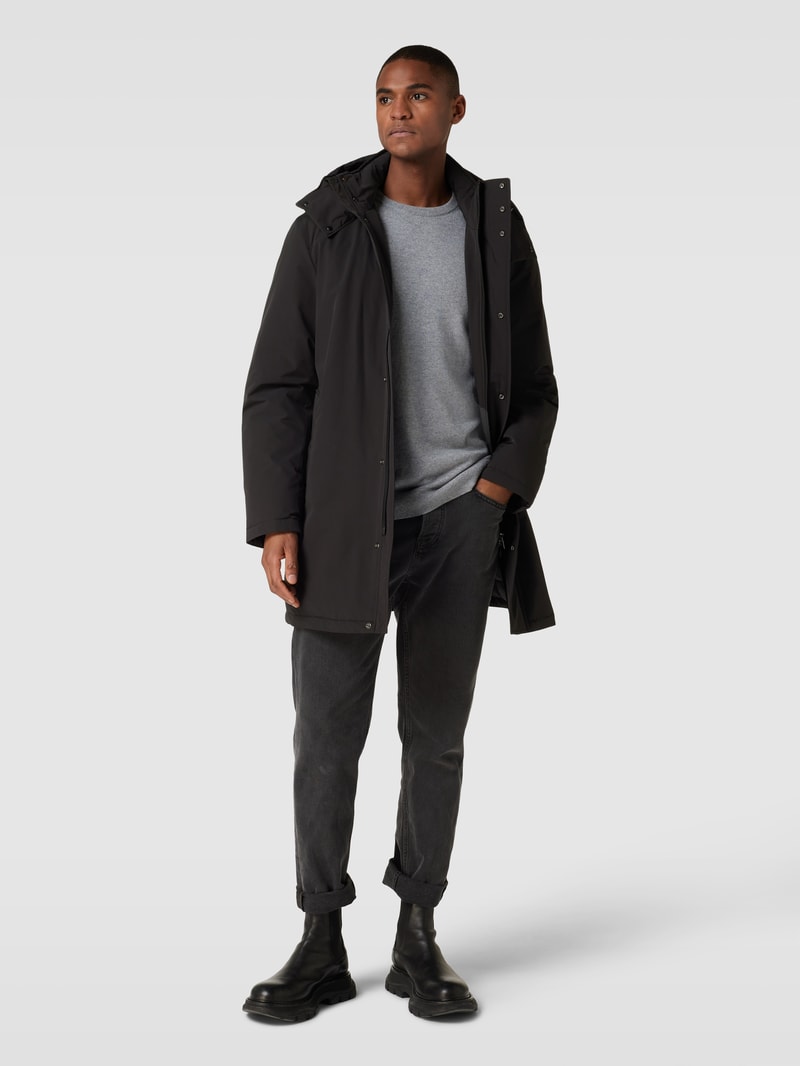 Parka mit abnehmbarer Kapuze in schwarz