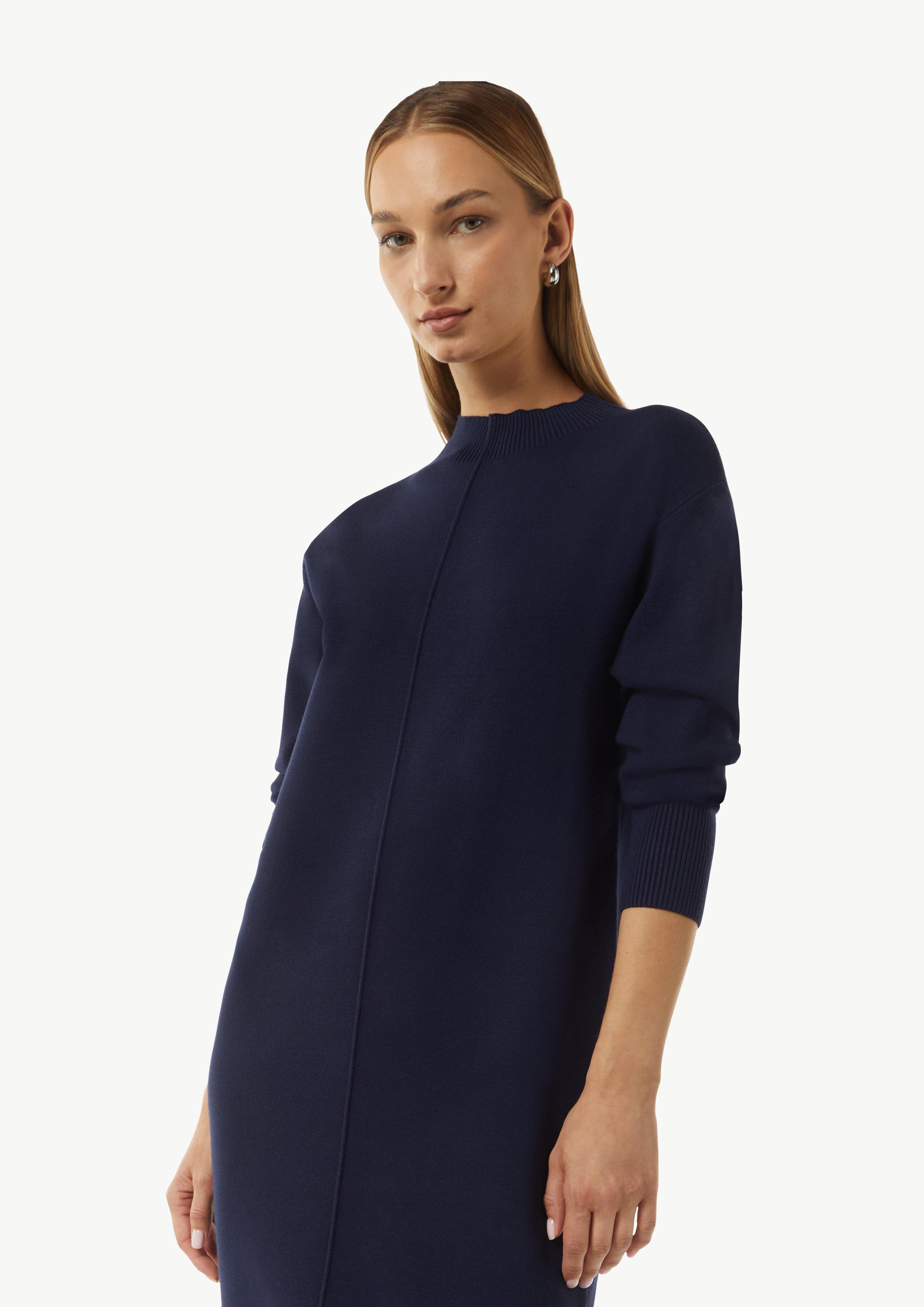 Feinstrickkleid aus Viskosemix mit Ripp-Bündchen - tiefblau