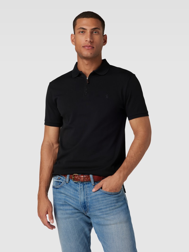 Poloshirt mit kurzem Reißverschluss in schwarz