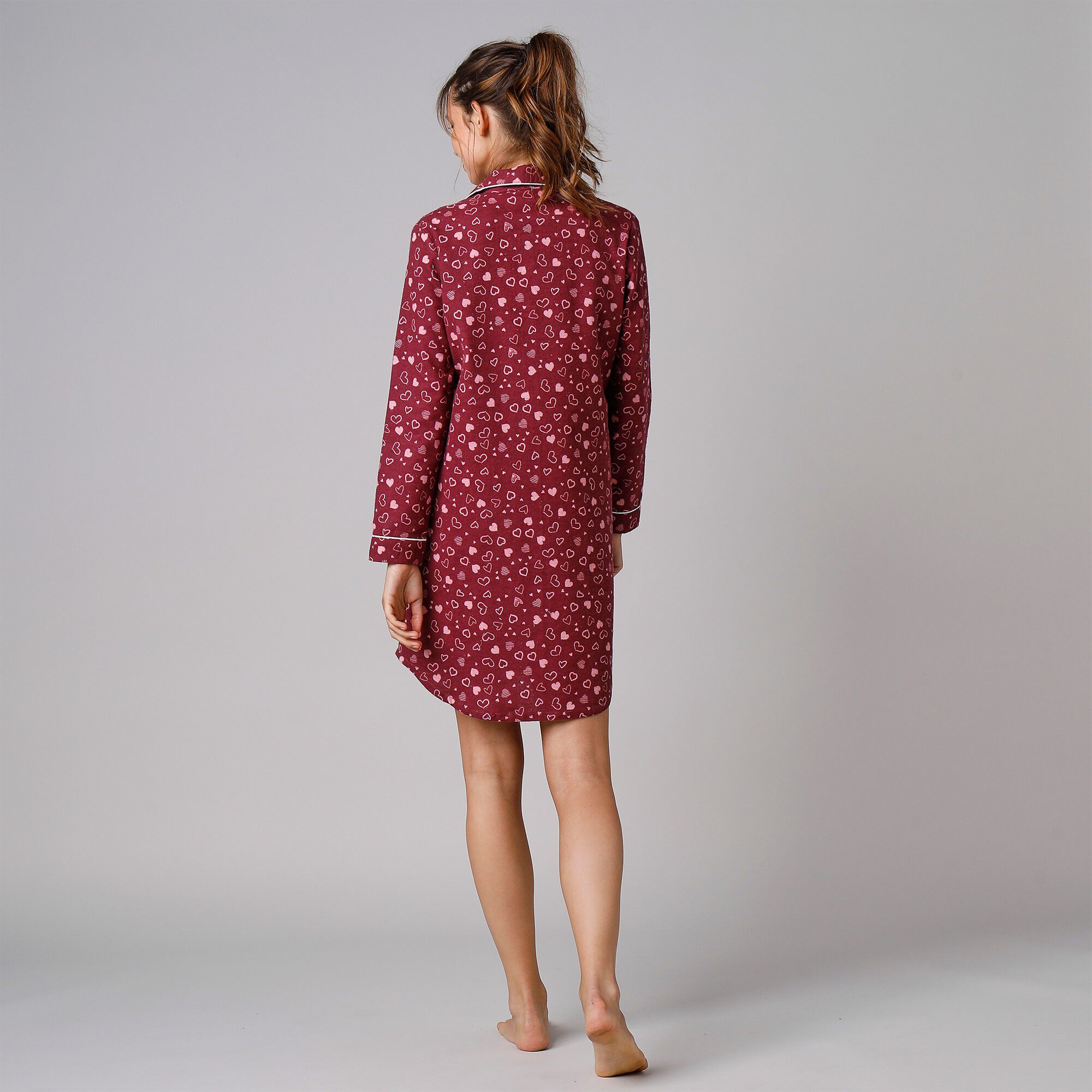 Chemise de nuit en pilou forme liquette imprimé coeur