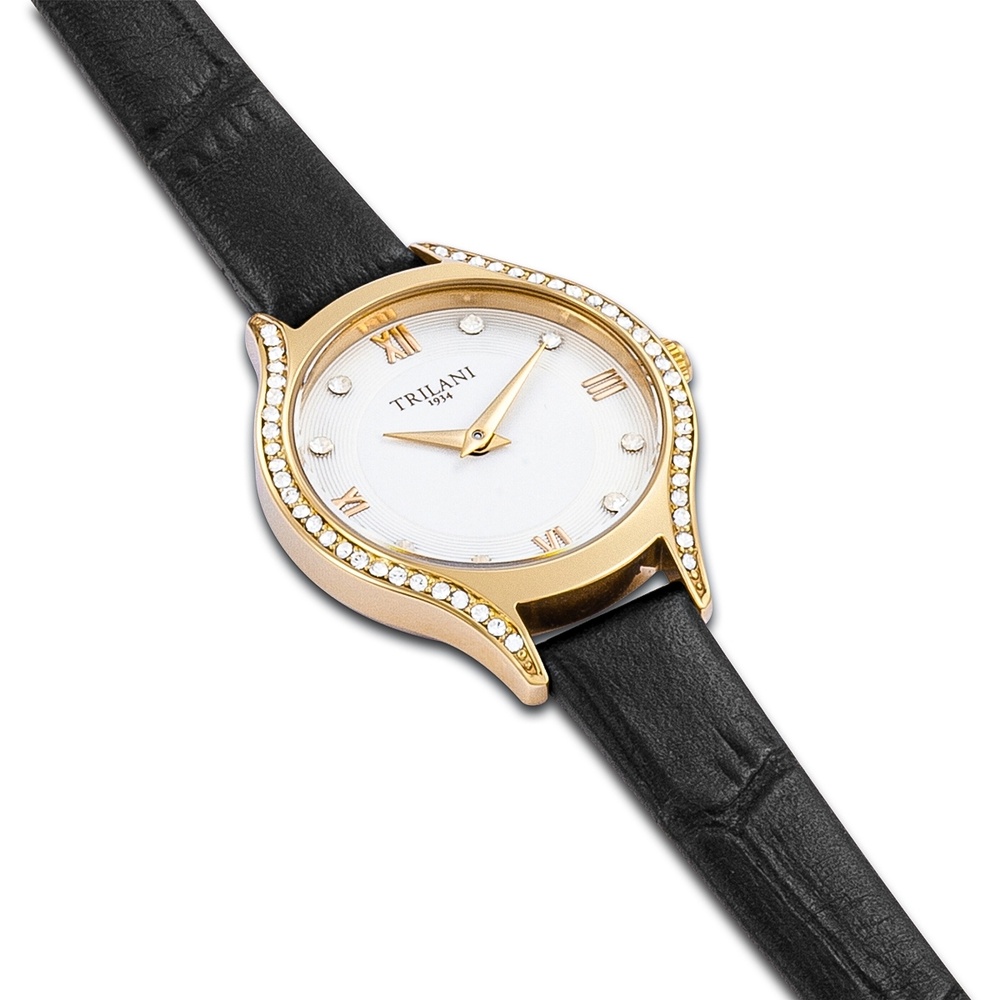 Trilani Montre à quartz en Cuir véritable en Noir Montre
