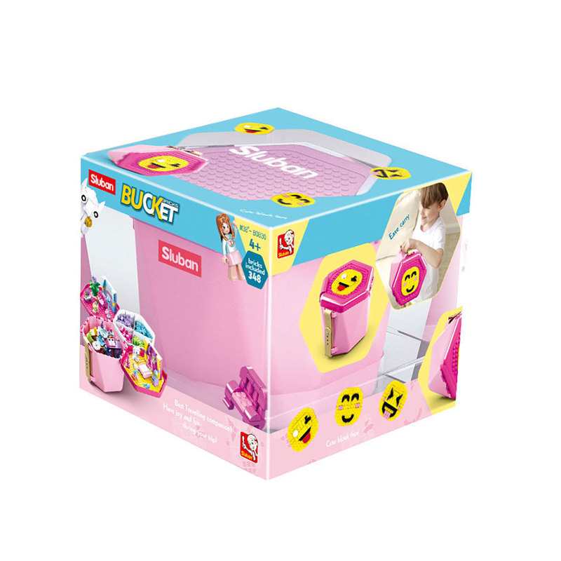 Seau rose de briques de construction Sluban