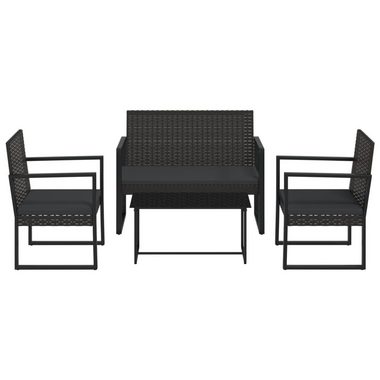 vidaXL Loungesofa 4-tlg. Garten-Lounge-Set mit Kissen Schwarz Poly Rattan, 4 Teile