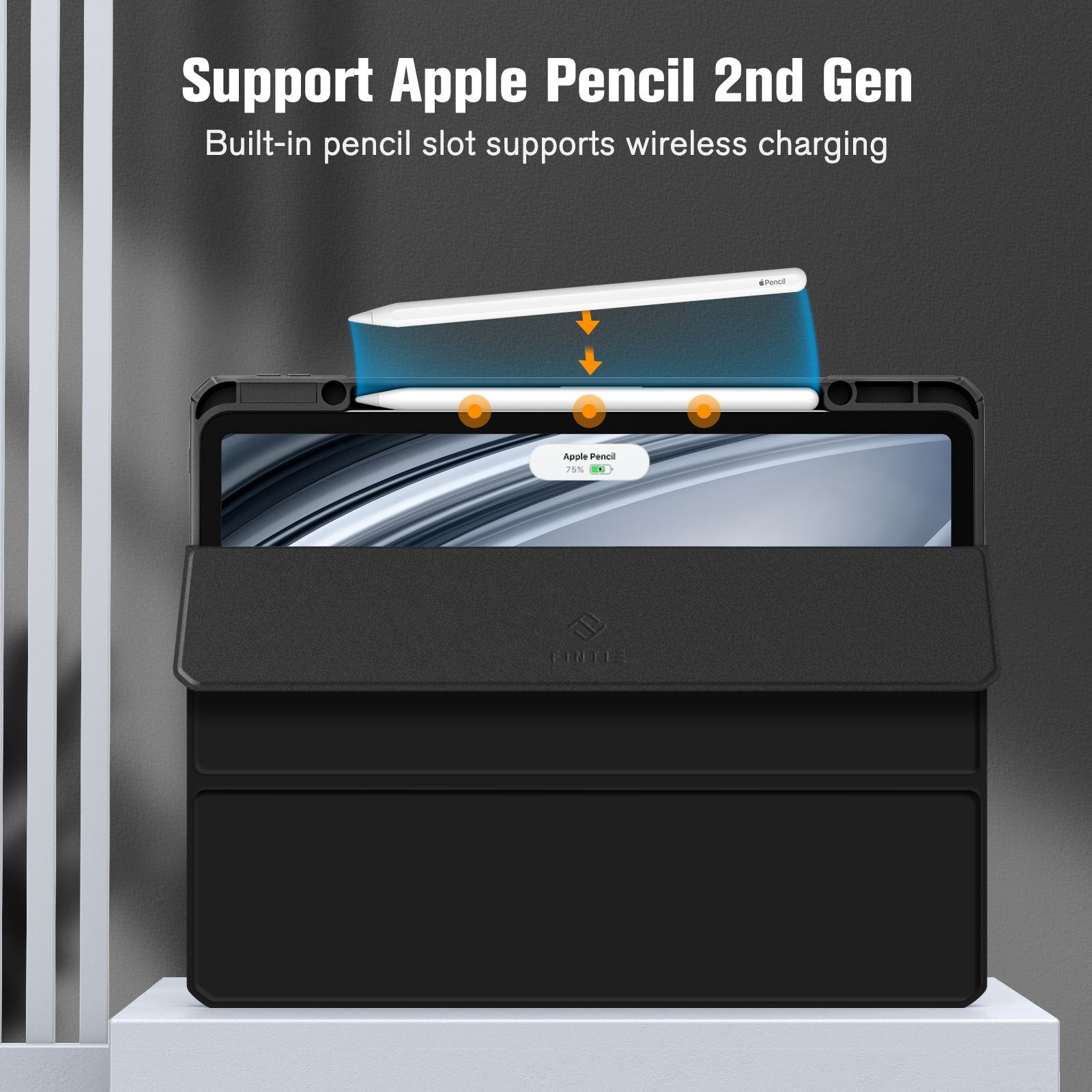 Fintie Tablet-Hülle für iPad Pro 12.9 2022 (6. Generation)/ iPad Pro 12.9 2021/2020/2018, mit Stifthalter-Hülle mit transparenter Hartschale auf der Rückseite