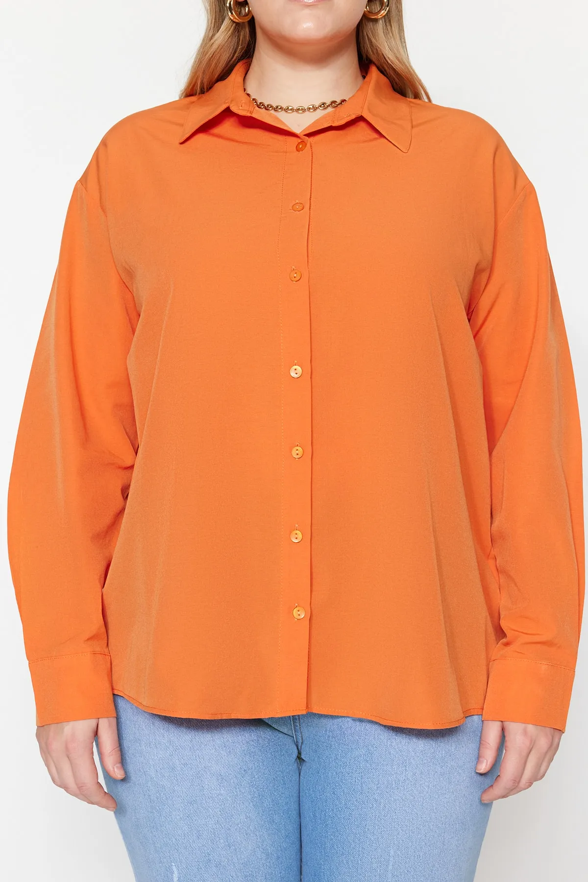 Trendyol Curve  Orangefarbenes Boyfriend-WebhemdTBBSS22GO0319