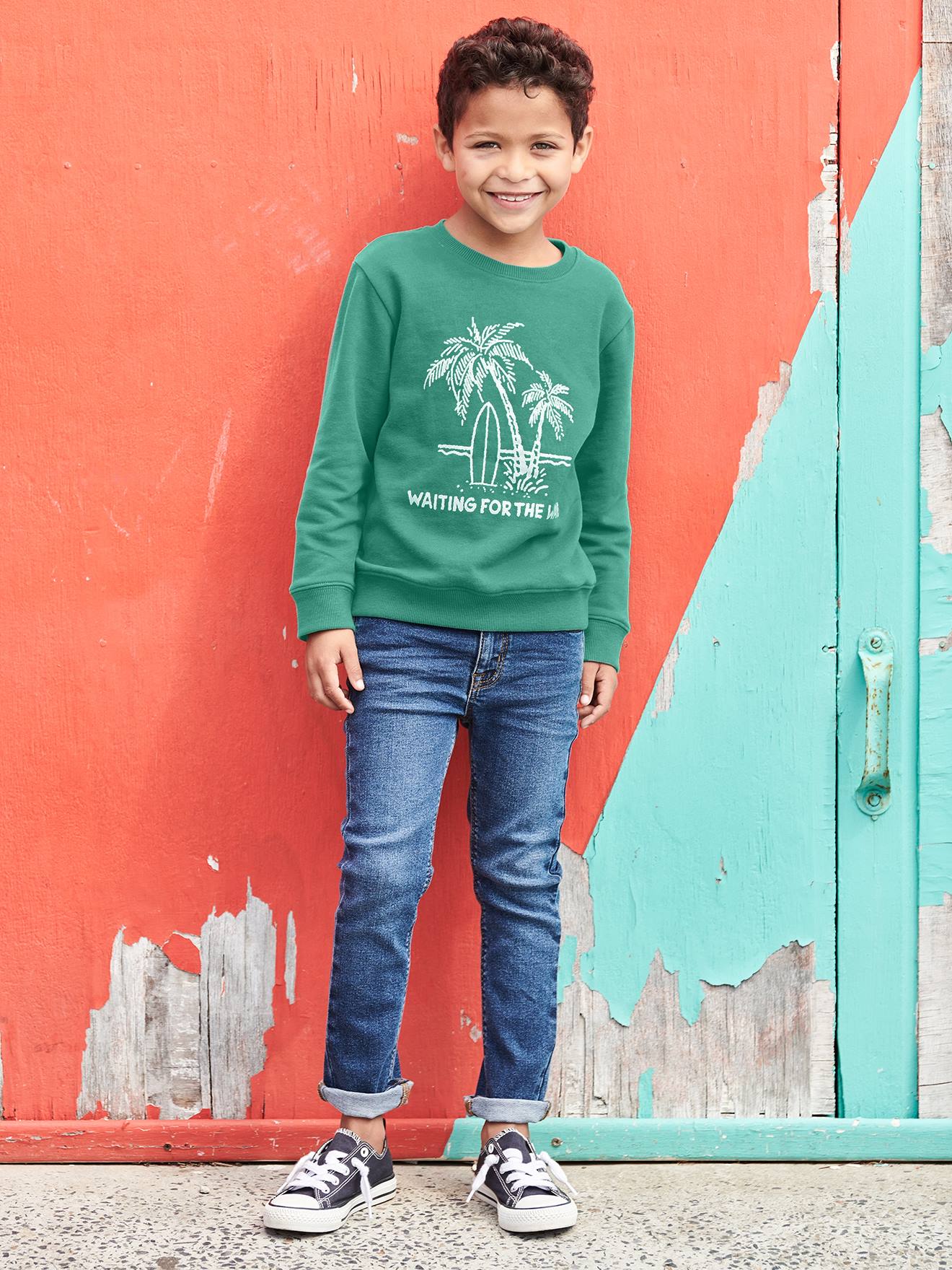 Sweat col rond imprimé garçon BASICS bleu