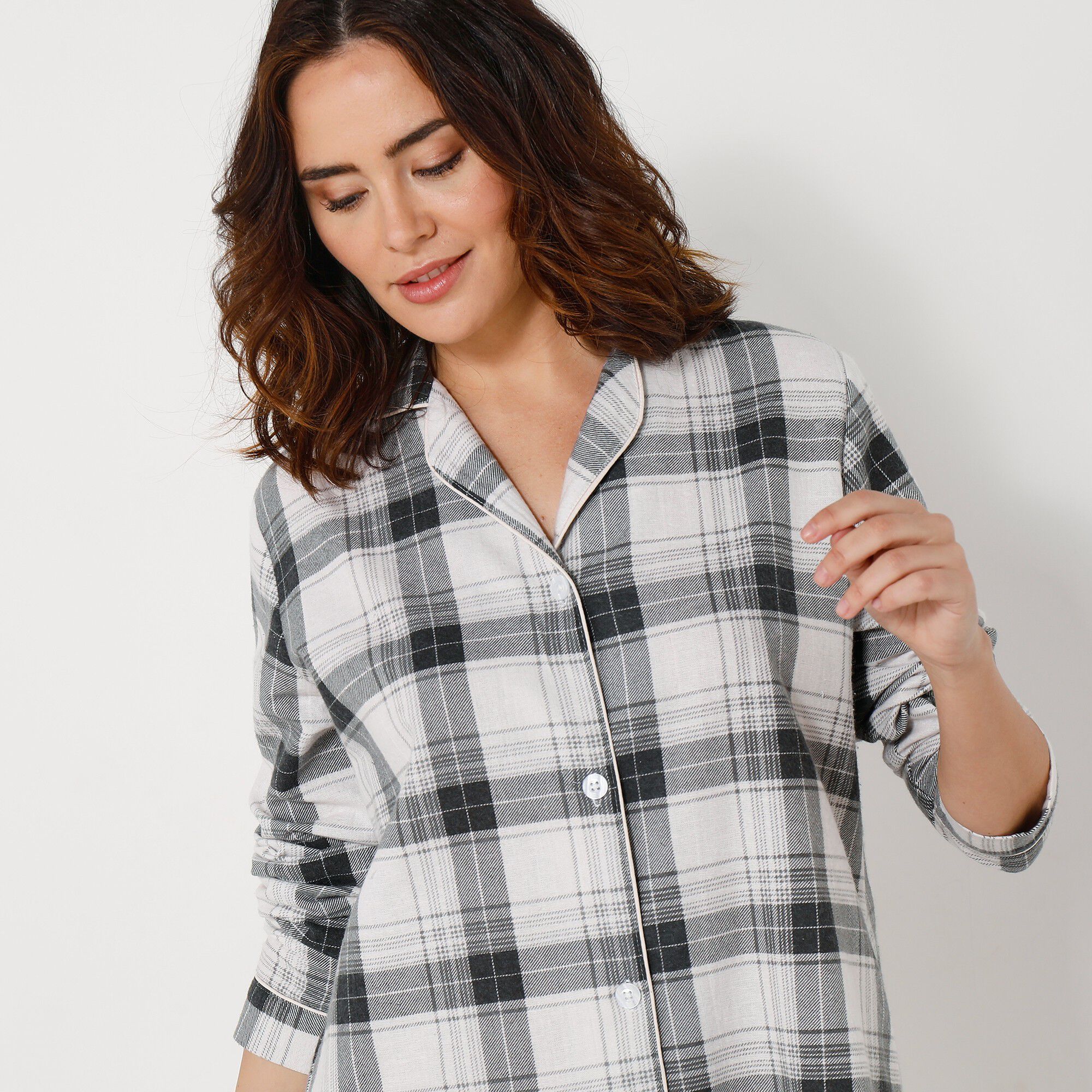 Chemise de nuit en pilou forme liquette imprimé carreaux