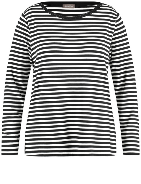 Geringeltes Longsleeve mit Ziersteinen