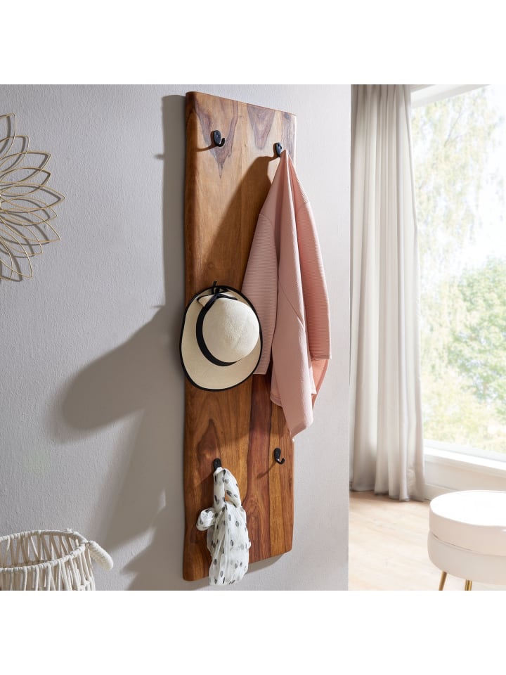 KADIMA DESIGN Wandgarderobe Massivholz / Metall 40x140x7 cm mit Baumkante günstig kaufen onesize