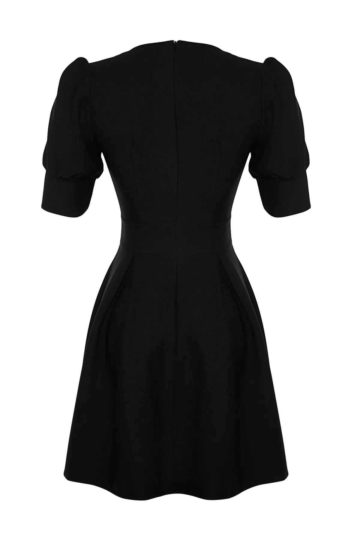 Trendyol Collection  Schwarzes Minikleid mit Taillenöffnung, gefüttert, zweireihig, plissiert, gewebtes Kleid mit Kragen TWOSS20EL1639