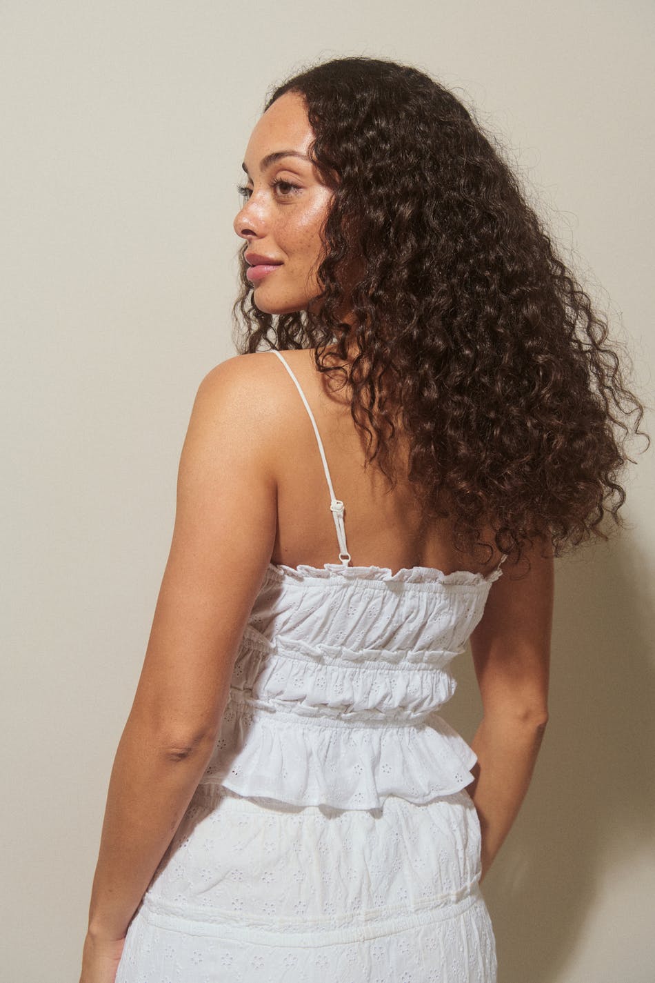 Gathered frill tie top