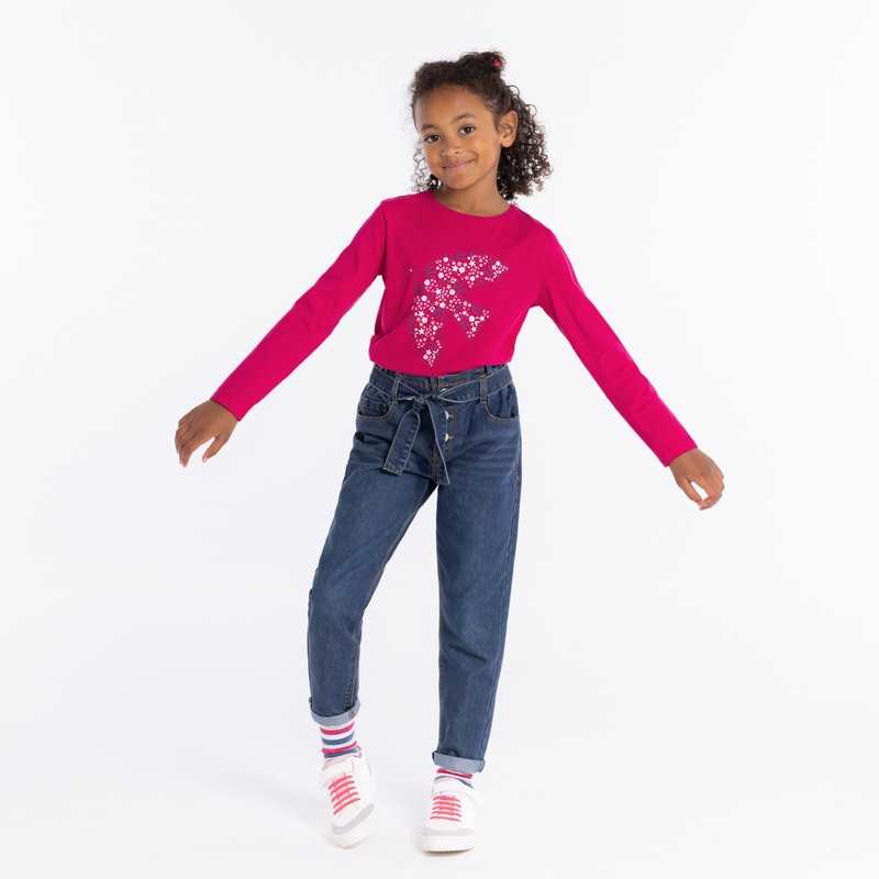 T-shirt manches longues motif colombe rose fille