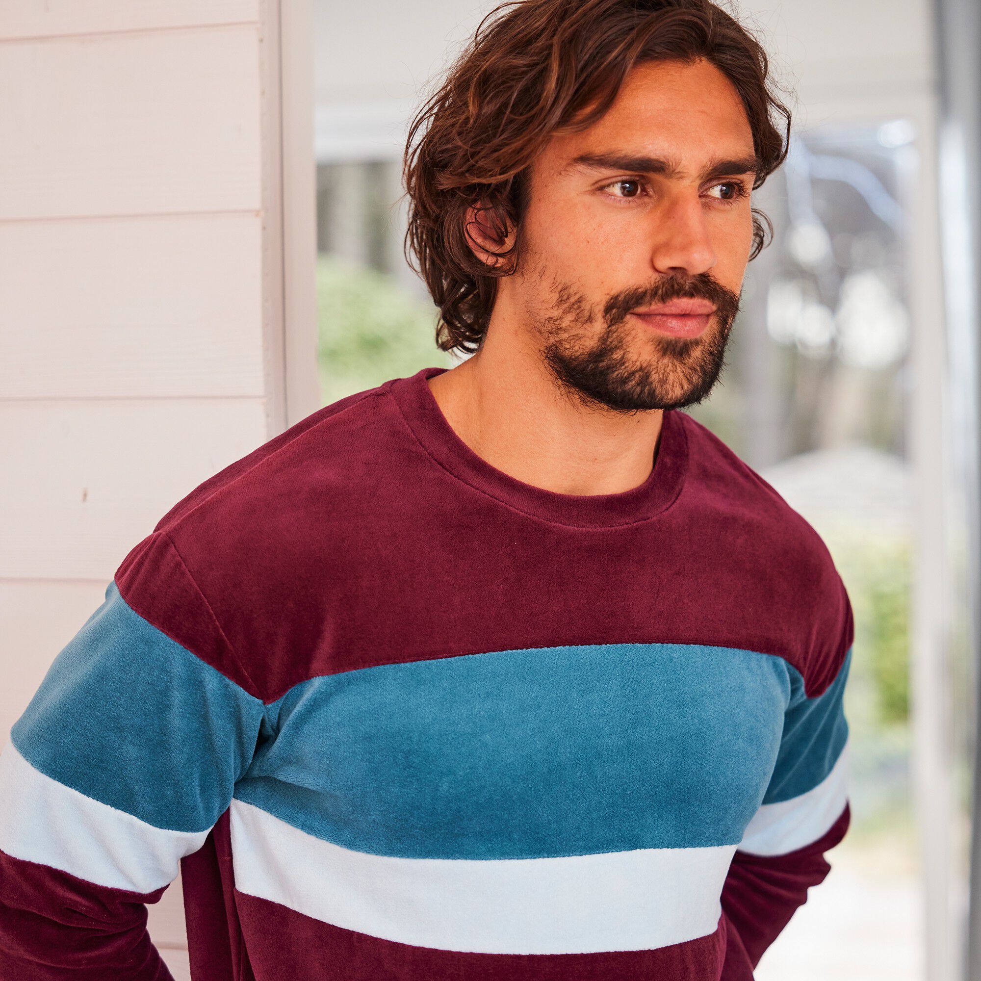 Pyjama tricolore velours manches longues