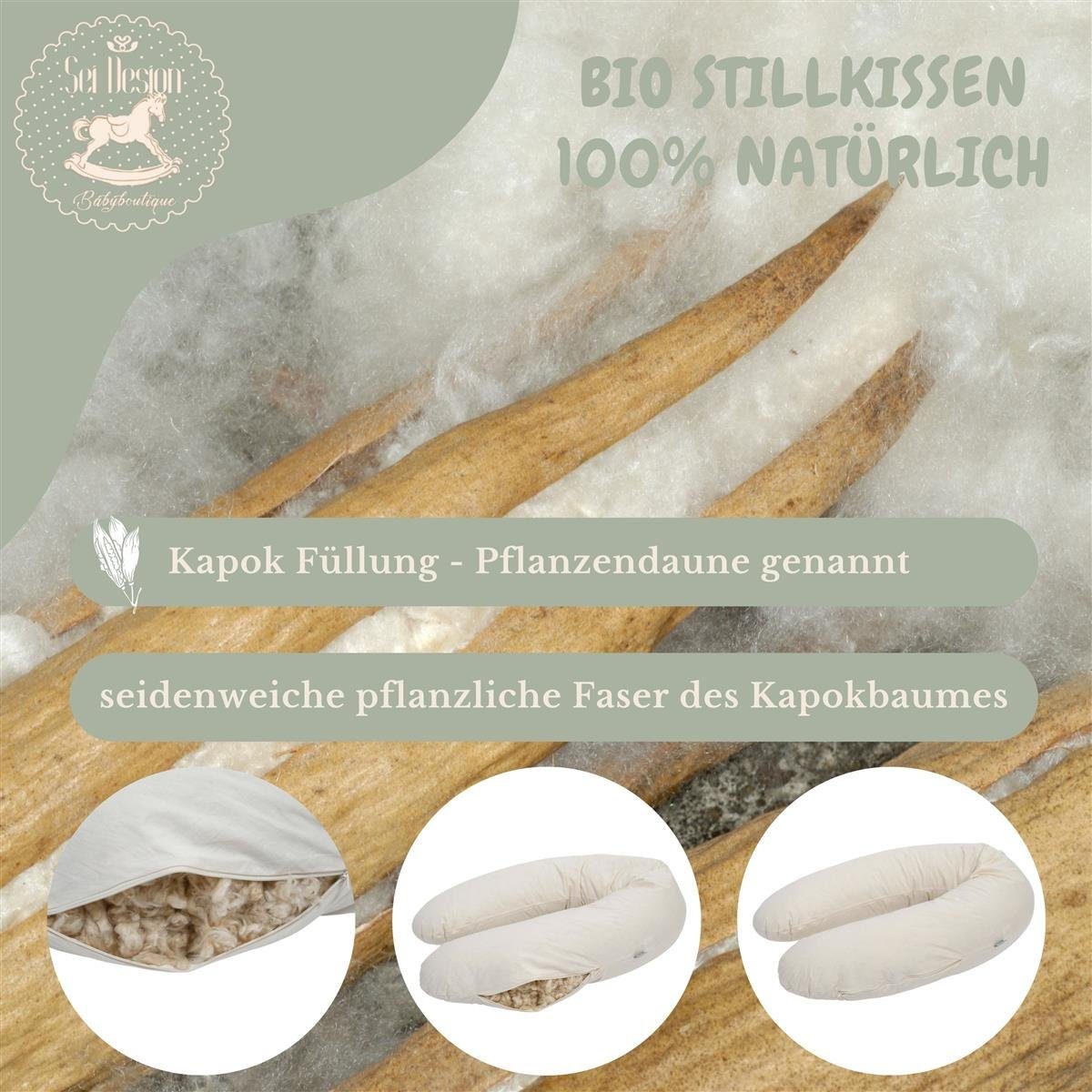 SEI Design Stillkissen BIO-Stillkissen Naturstillkissen 190x30 cm, Innenkissen gefüllt, Kapok + BIO Baumwolle