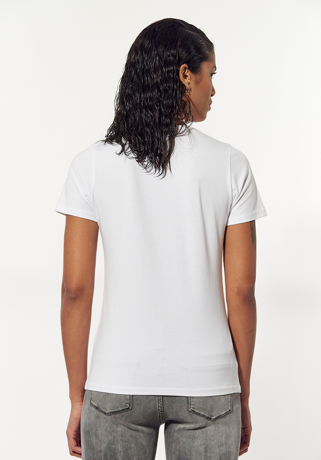 ARPEK  T-shirt cintré blanc Femme avec imprimé ROCK pailleté