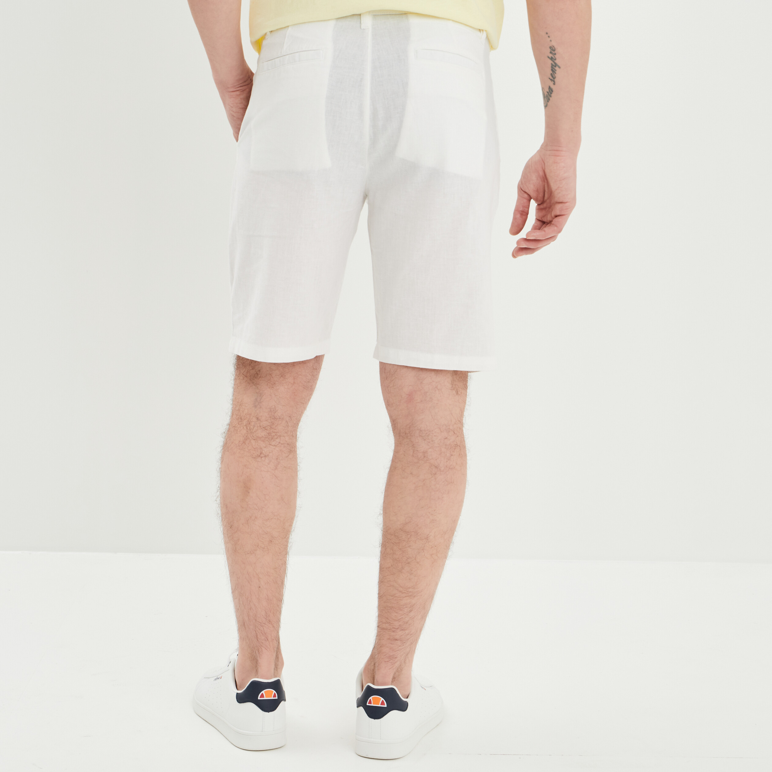 Short chino droit lin majoritaire blanc homme | La Halle