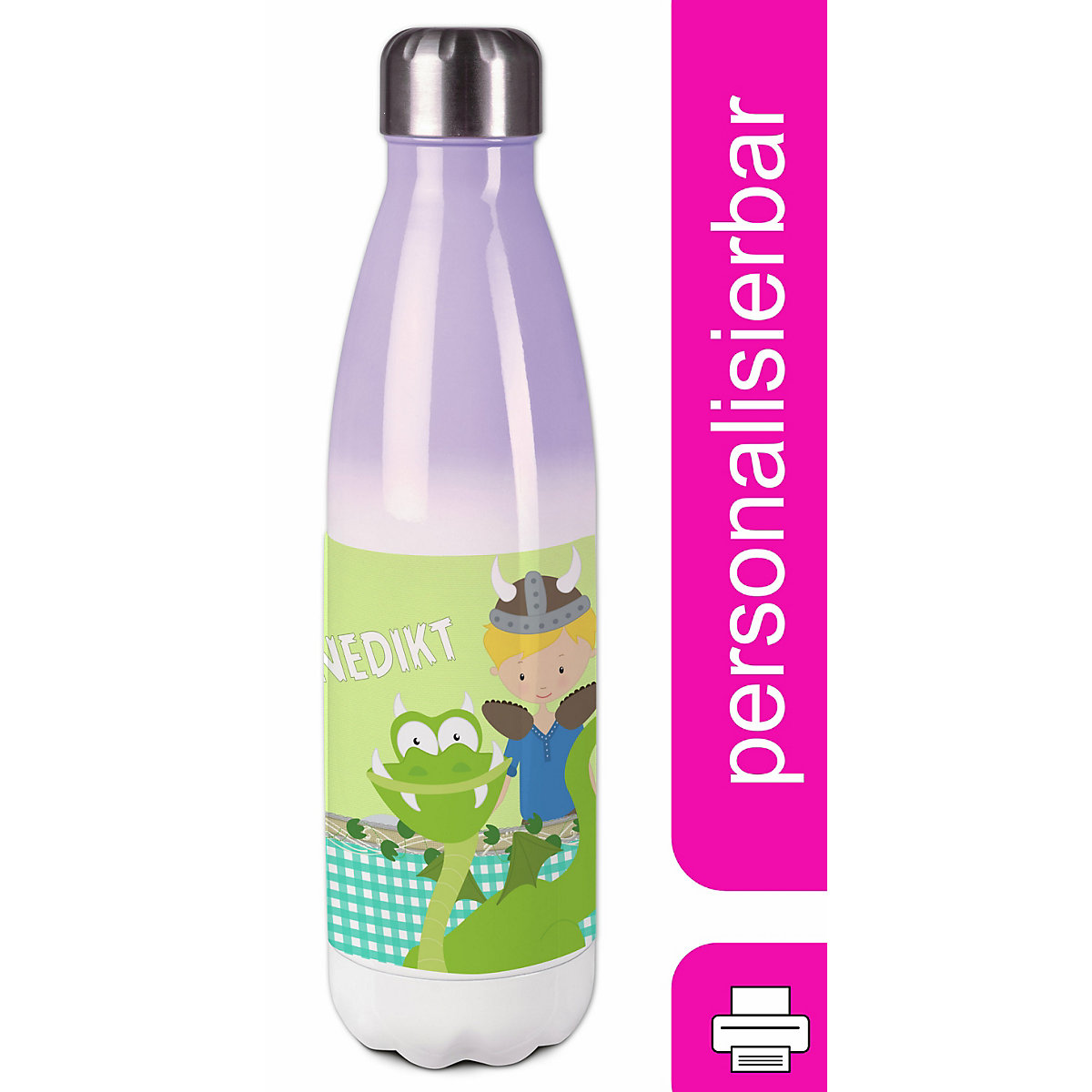 Edelstahl Kinder Thermoflasche / Trinkflasche bunt Wikinger Spülmaschinenfest, Auslaufsicher, Bruchfest, Doppelwandig, Für Heißgetränke geeignet, Mit Deckel, Isoliert