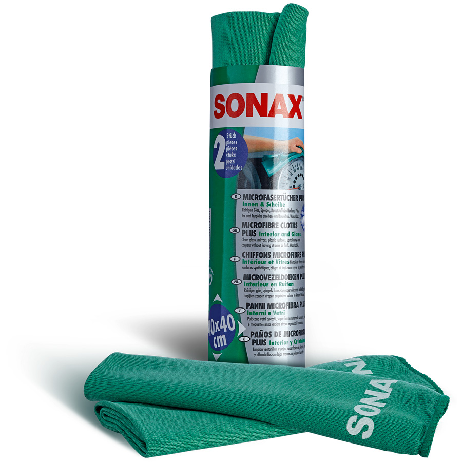 SONAX MicrofaserTücher PLUS, für Innen & Scheibe, 2 Stück - ATU