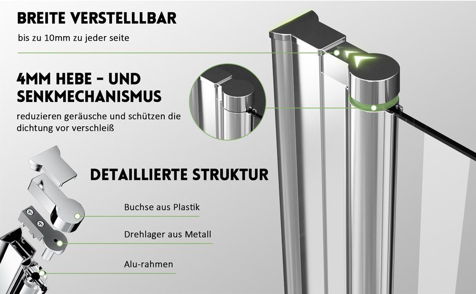 GOEZES Badewannenfaltwand 5mm Sicherheitsglas beideseitig Nano, Verstellber Aluprofile, (3 teilig faltbar 180° Faltwand, BxH:140x140, 130x140, 120x140cm), Rechts-und Links montierbar