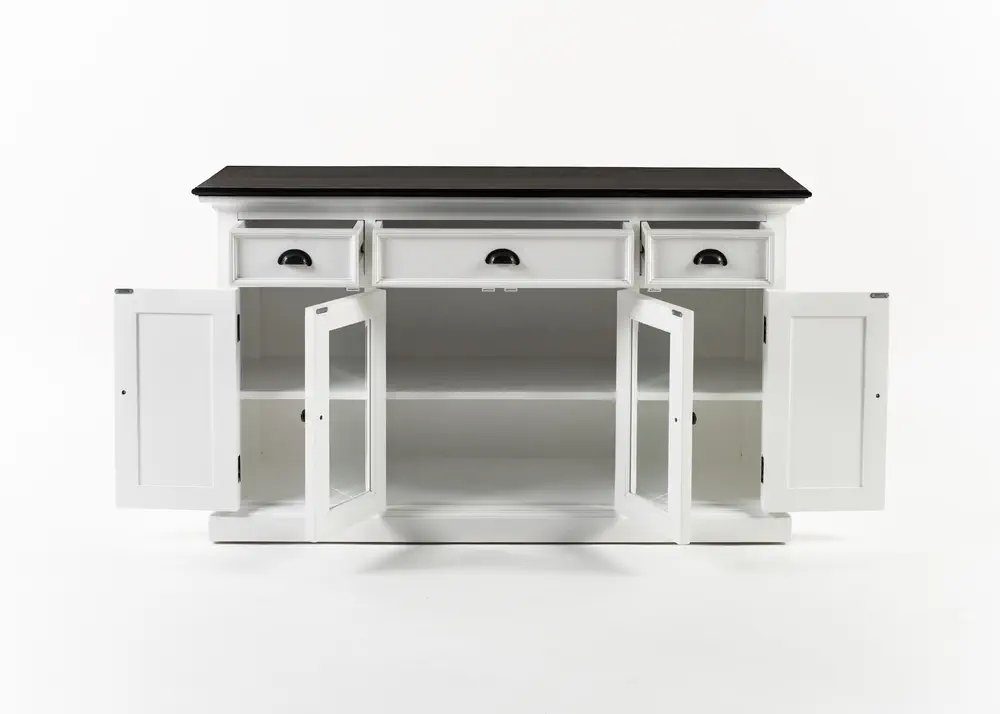Novasolo Buffet Halifax Contrast Buffetschrank mit 4 Türen, 3 Schubladen und Glaseinsatz