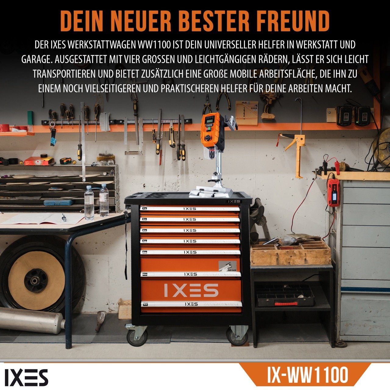 Scheppach Werkstattwagen IXES Werkstattwagen XXL Profi Werkzeugwagen 7-Schubladen + Werkzeug, max. Traglast:450 kg, 70-tlg. Werkzeugset, (70-tlg)