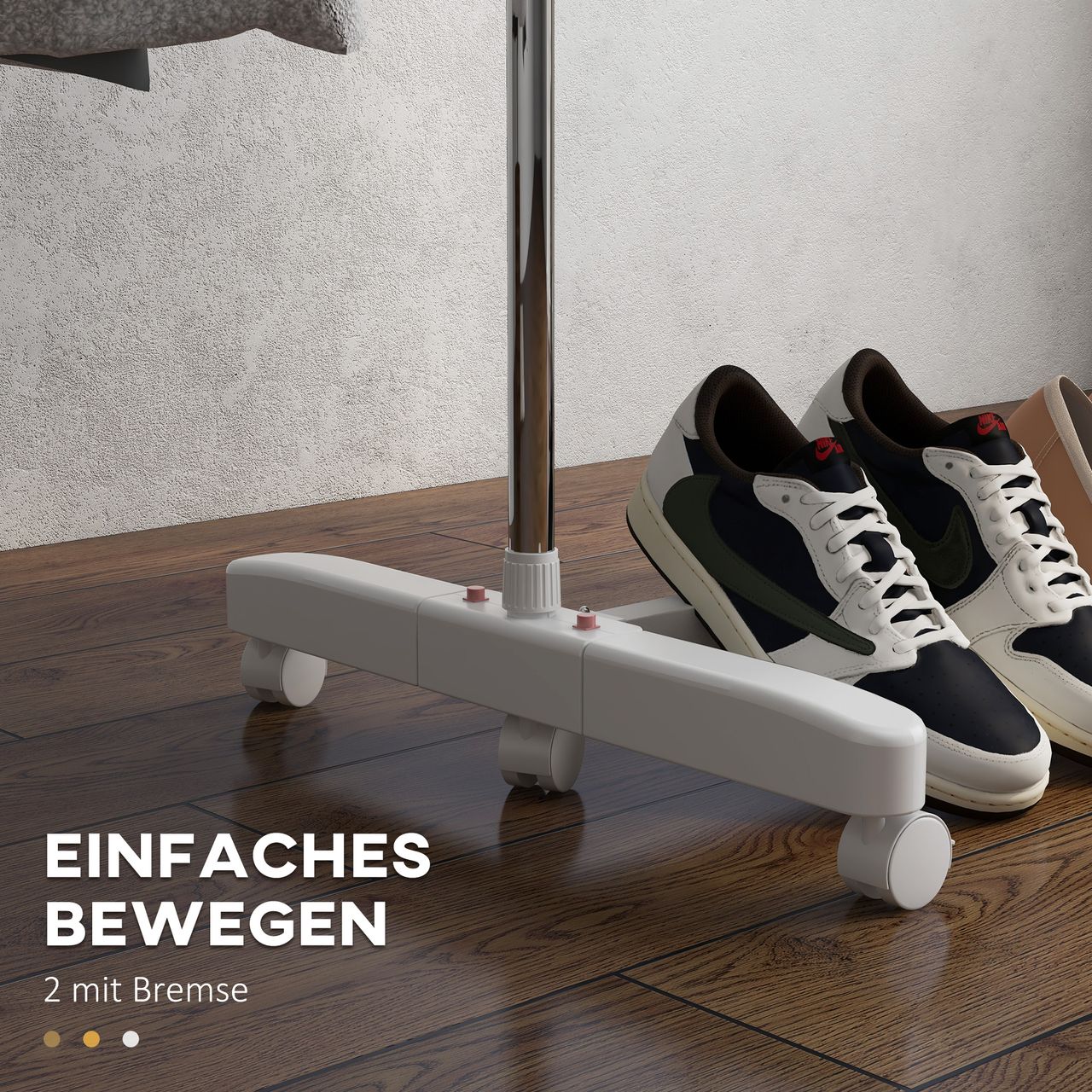 HOMCOM Mobiler Wäscheständer Wäschetrockner Kleiderständer 3 Ebenen klappbar Rolle 80-142 x 55 x 152 cm