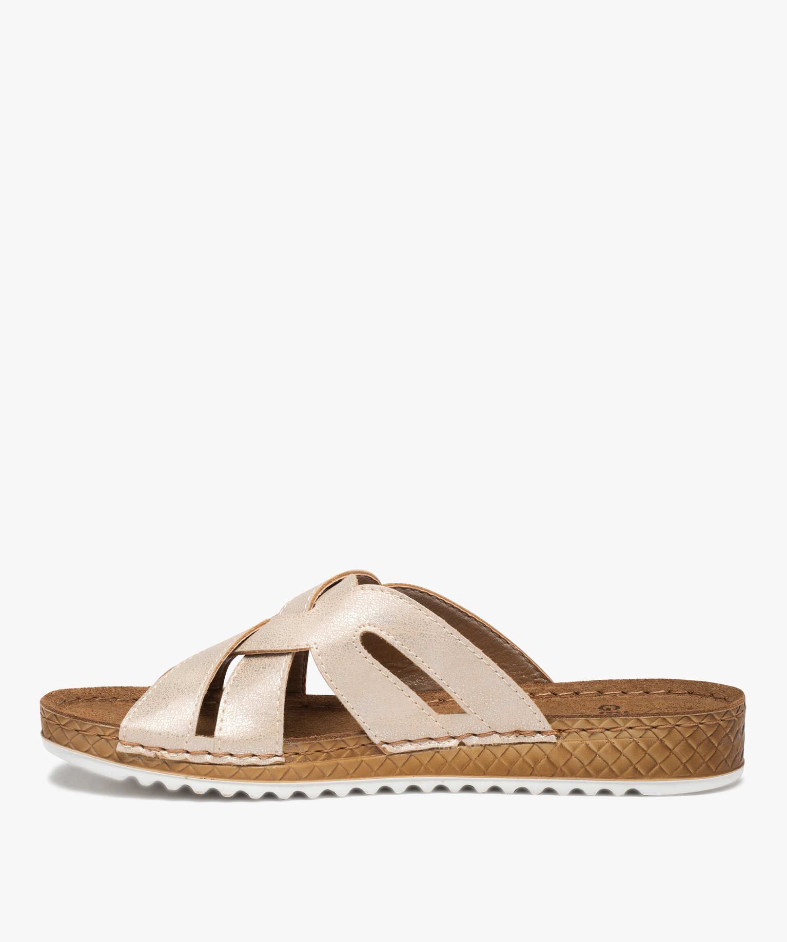 Mules femme extra légères à brides métallisées rose | GEMO