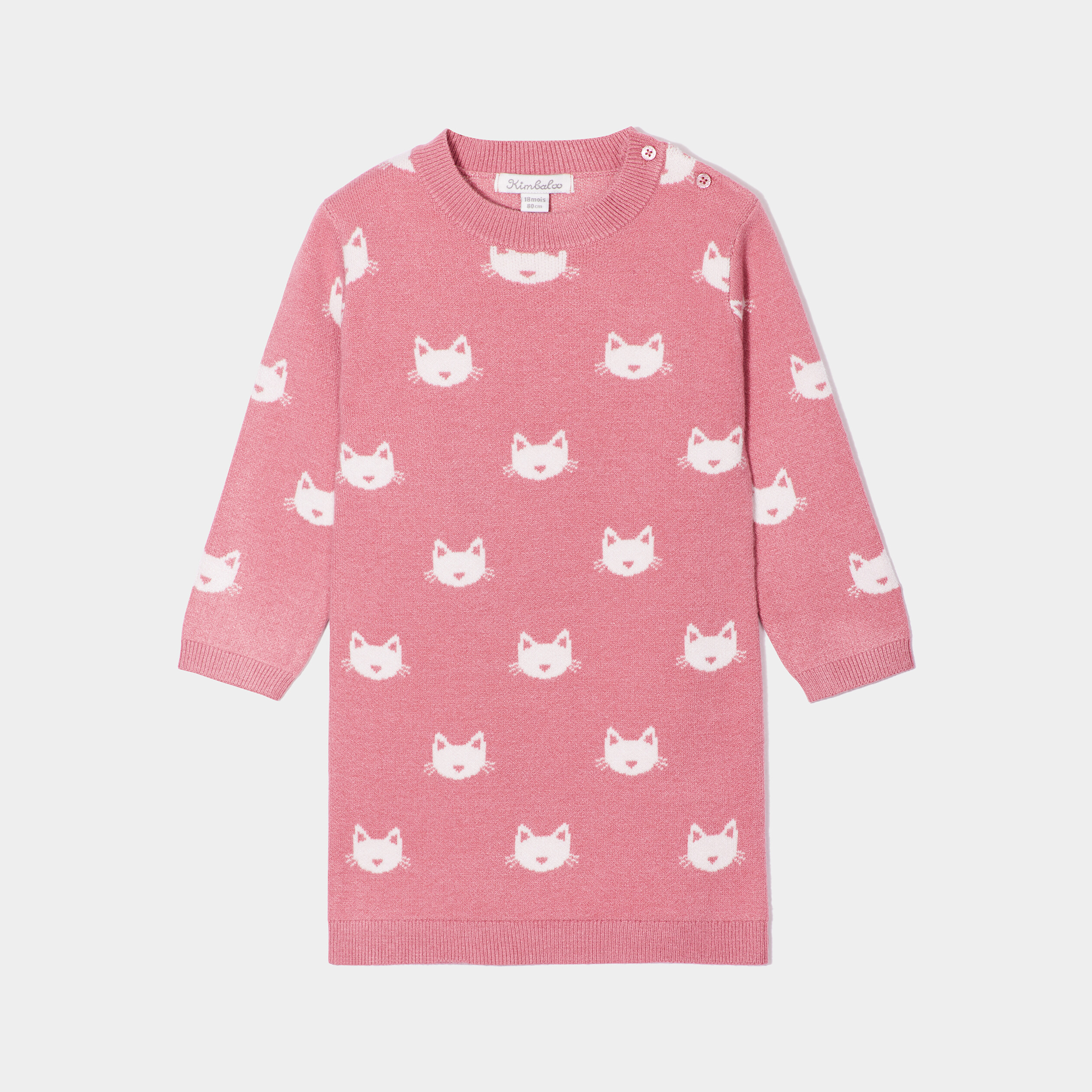Robe pull épaule boutonnée Kimbaloo vieux rose bébé fille | La Halle
