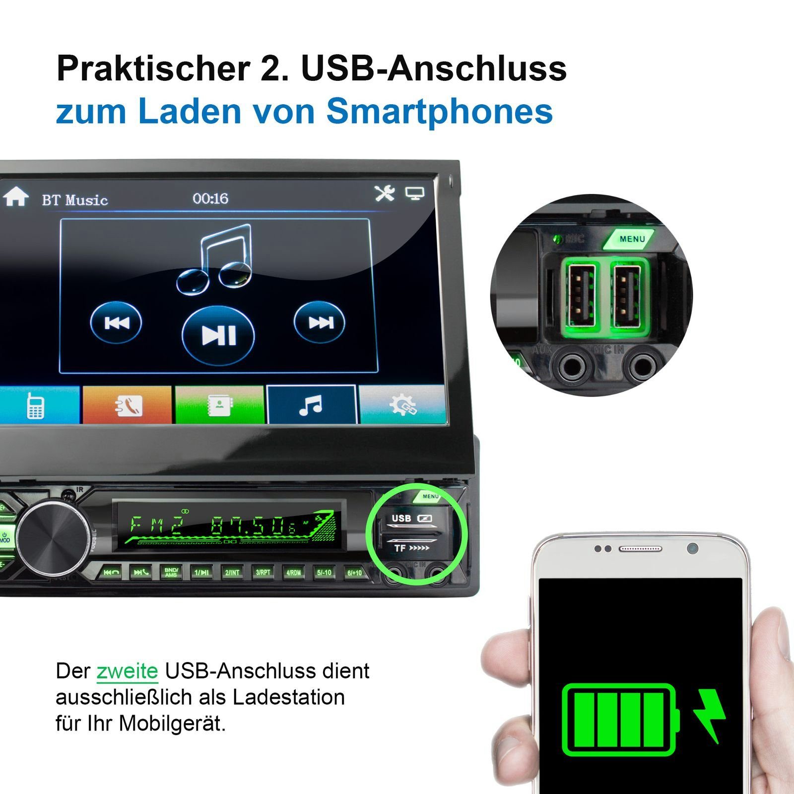 XOMAX XM-V780 Autoradio mit DAB+ plus, 7 Zoll Bildschirm, Bluetooth, 1 DIN Autoradio