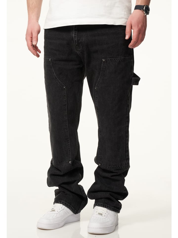 DAILY COTTON Jeans - DCPONTON Lange Carpenter Hose Straight-Fit Loose-Fit in Washed Black günstig kaufen