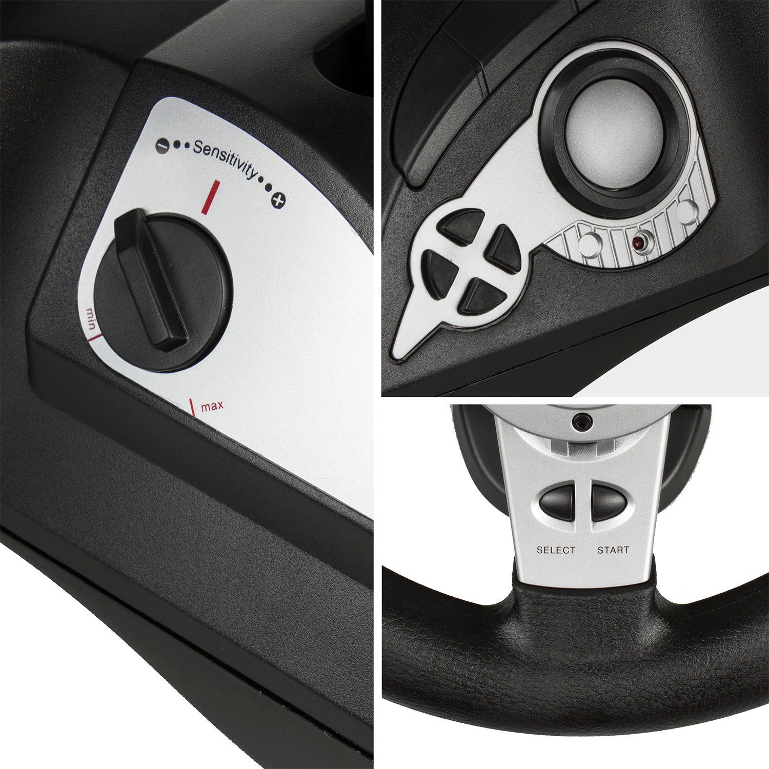 NanoRS RS700 Gaming-Lenkrad (inkl. Handschaltung u. Pedalen, Kompatibilität; Vibrations-Funktion; einstellbare Empfindlichkeit)
