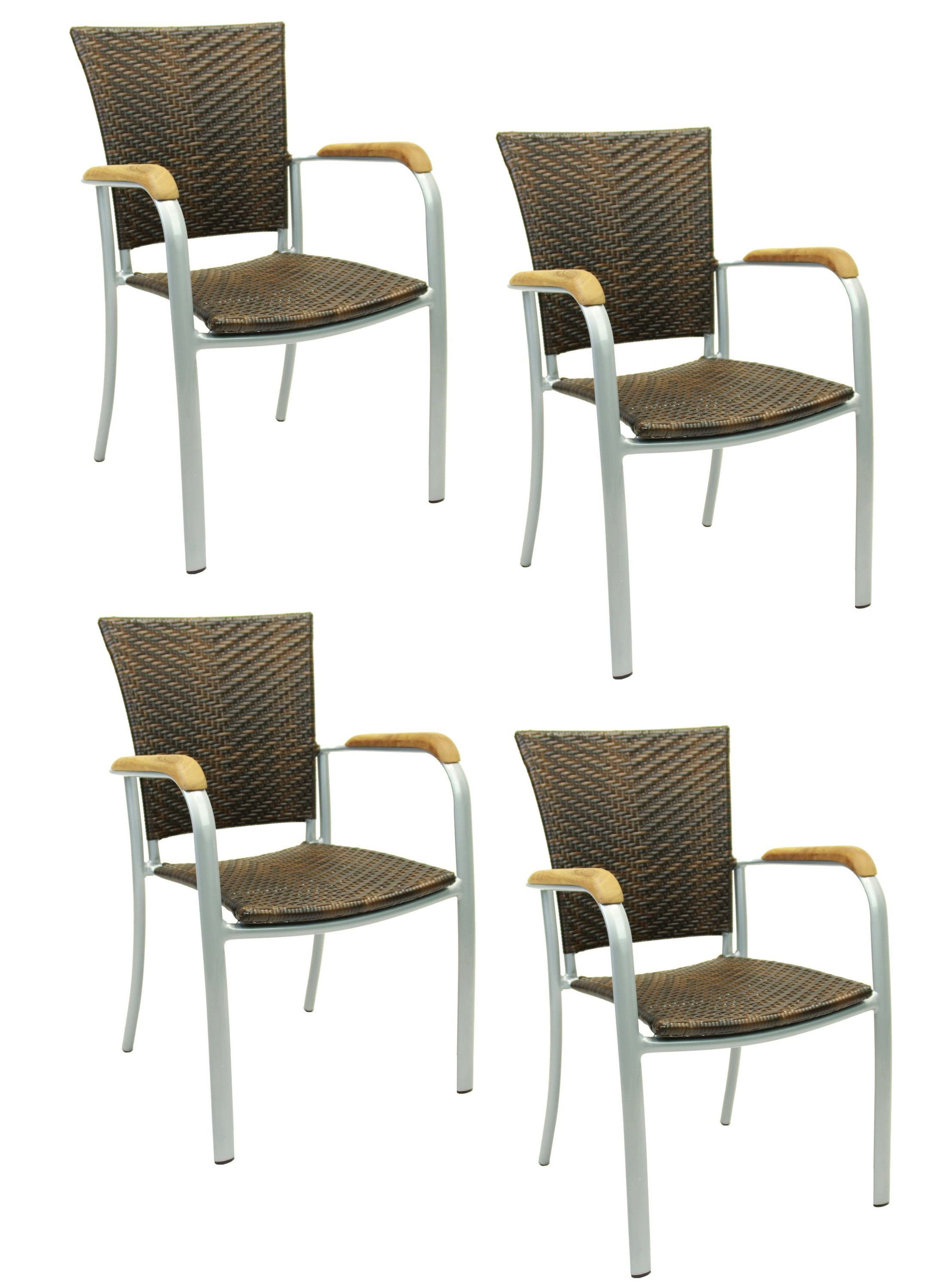 Konway Stapelstuhl ARUBA (4 St), 4x KONWAY® ARUBA Stapelsessel Lederlook Polyrattan Sessel braun