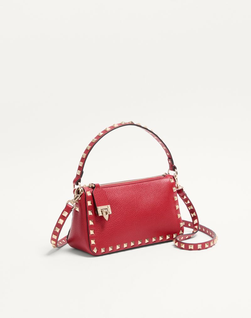 Bolsa de ombro pequena Rockstud em couro de bezerro granulado