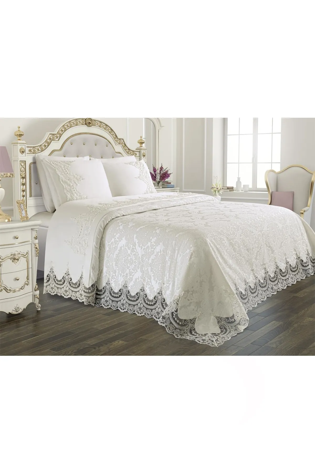 Çeyiz Diyarı  Mitgift-Piqué-Set mit französischer Spitze, Arus-Creme