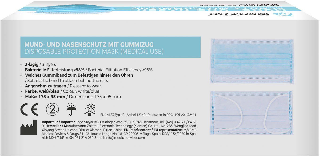 Medizinischer Mund-Nasen-Schutz, Packung, 50-St.