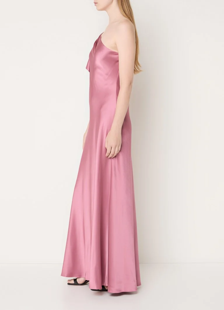 Vestido longo de cetim Ralph Lauren com decote assimétrico