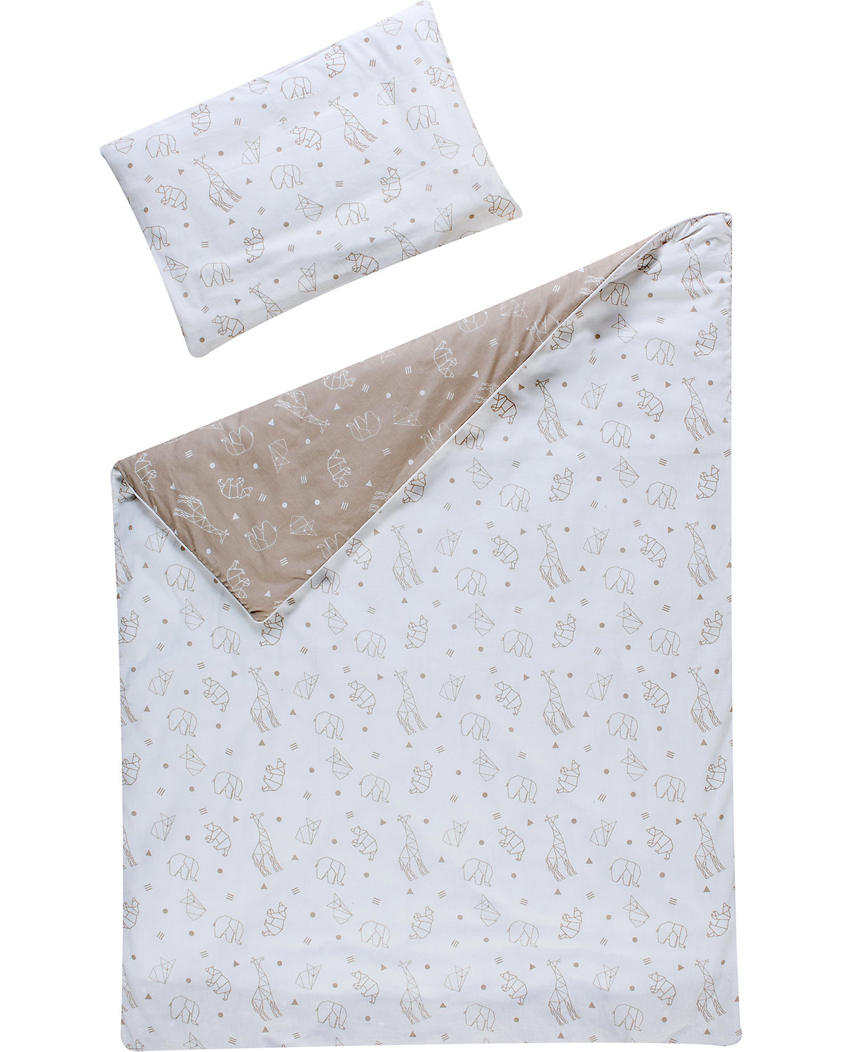 Bettwäsche Origami, Baumwolle, beige, 100 x 135 cm + 40 x 60 cm