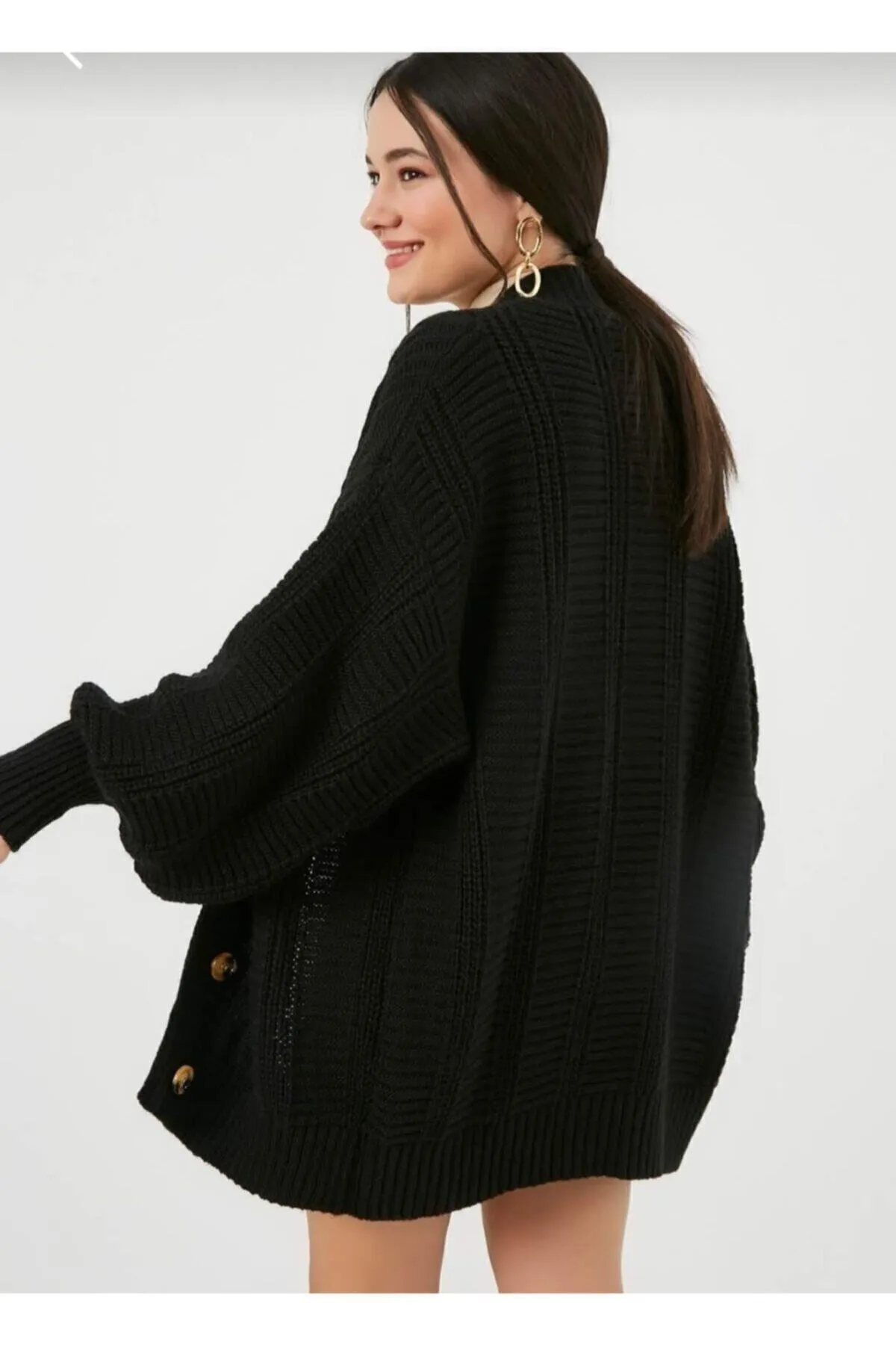 Nazende Stil  Gestrickter lockerer Damen-Cardigan – Schwarz