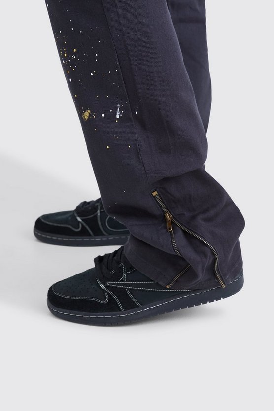 Tall Slim-Fit Cargohose mit Reißverschluss und Farbspritzern