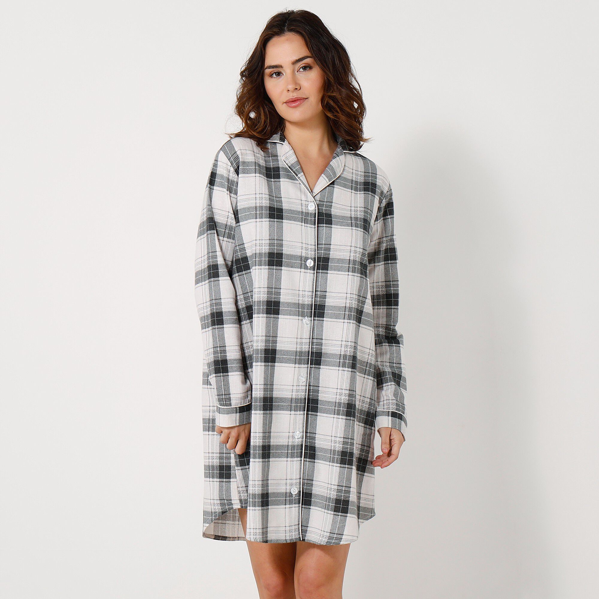 Chemise de nuit en pilou forme liquette imprimé carreaux
