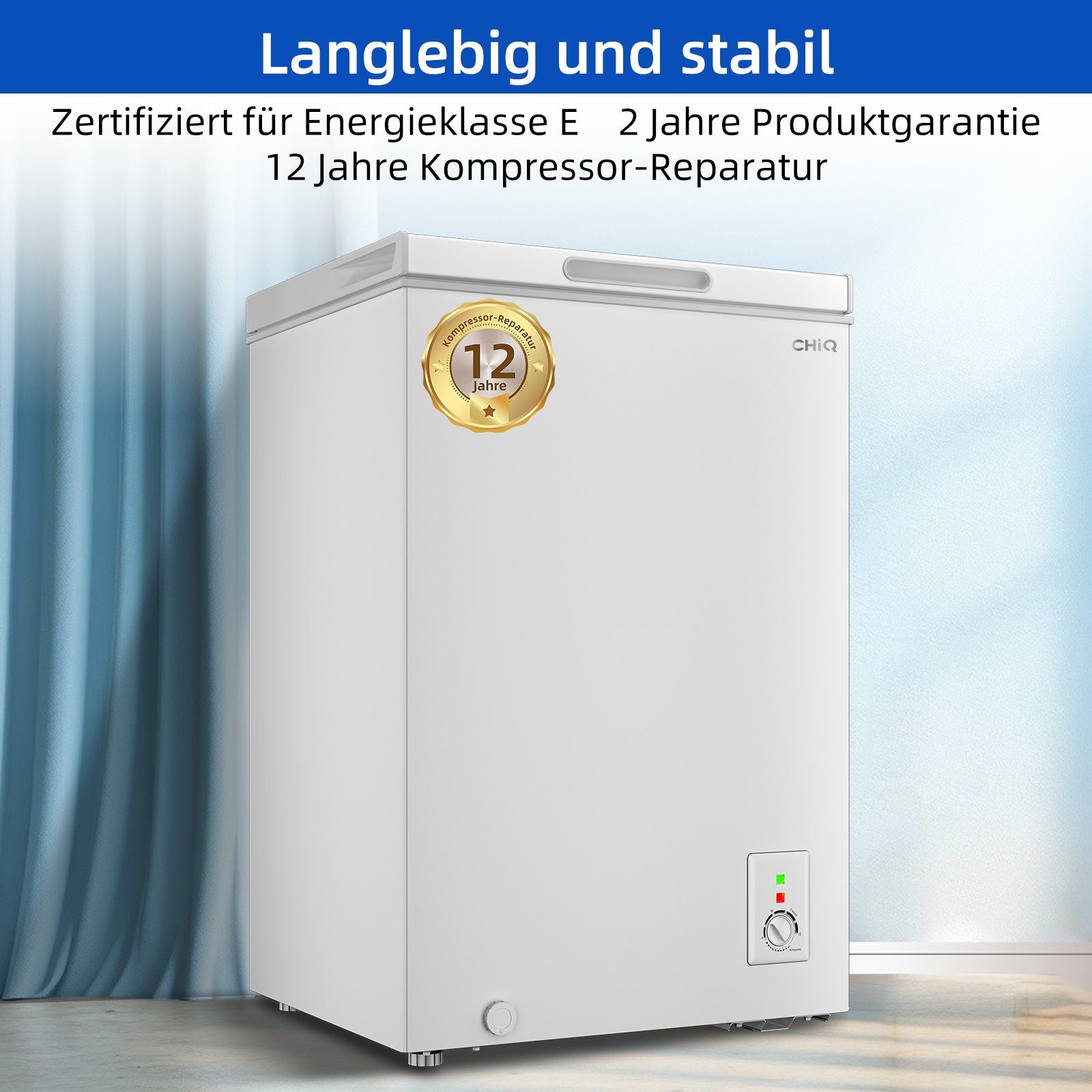 CHiQ Gefriertruhe FCF98DE, 55 cm breit, 99 l, Starke Gefrierleistung,12 Jahre Garantie auf den Kompressor