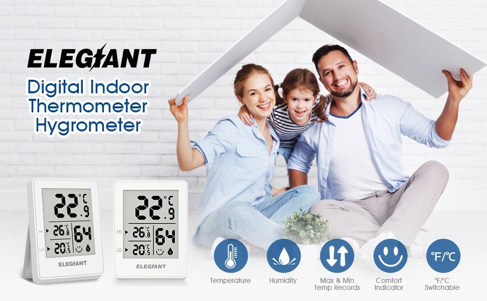 ELEGIANT Mini-Thermometer-Hygrometer: Kompakt & Präzise! Funkwetterstation (präzise Angabe der Temperatur, Wetterstation, Thermometer)