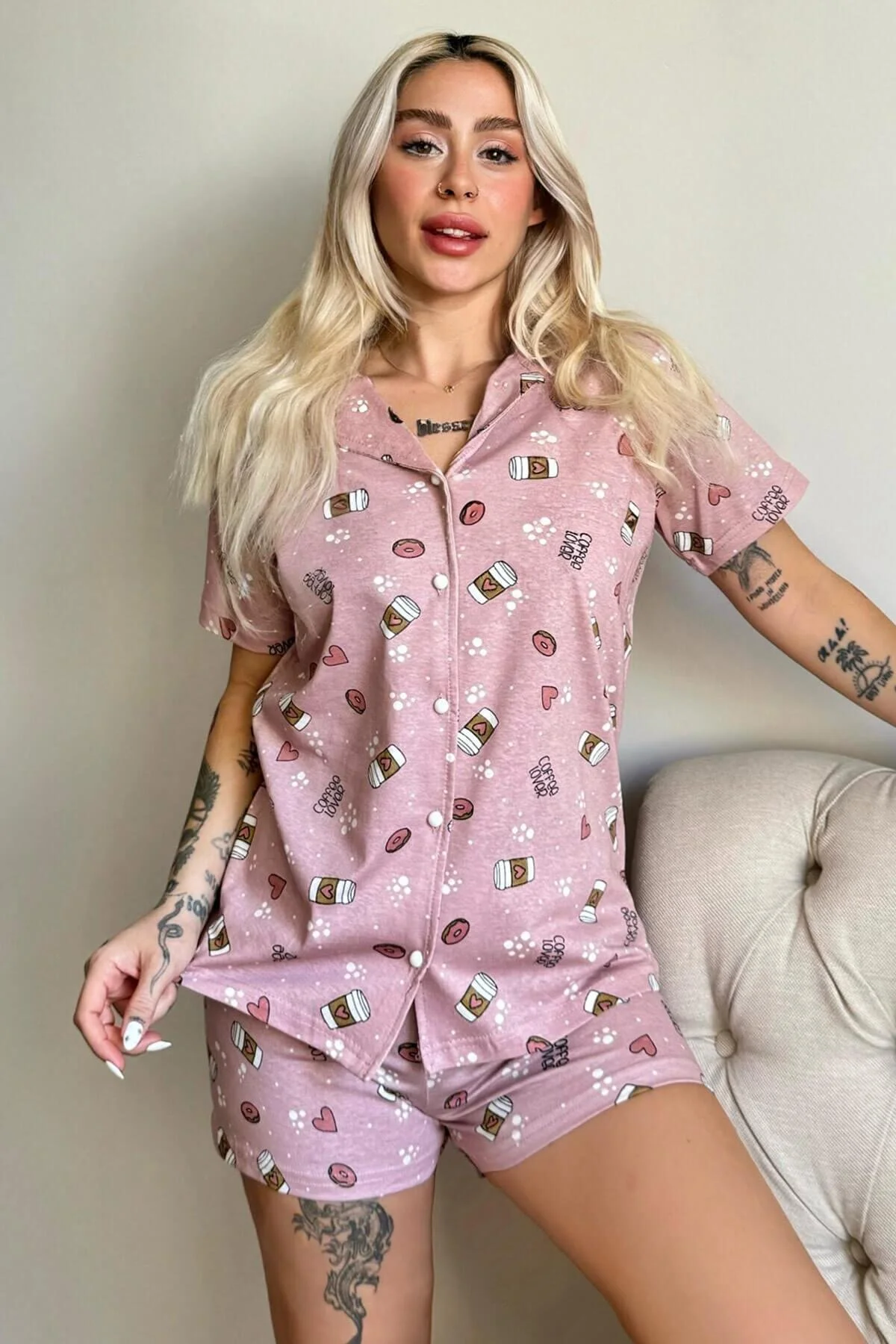 Pijamaevi  Pyjama set - Rosa - Unifarben