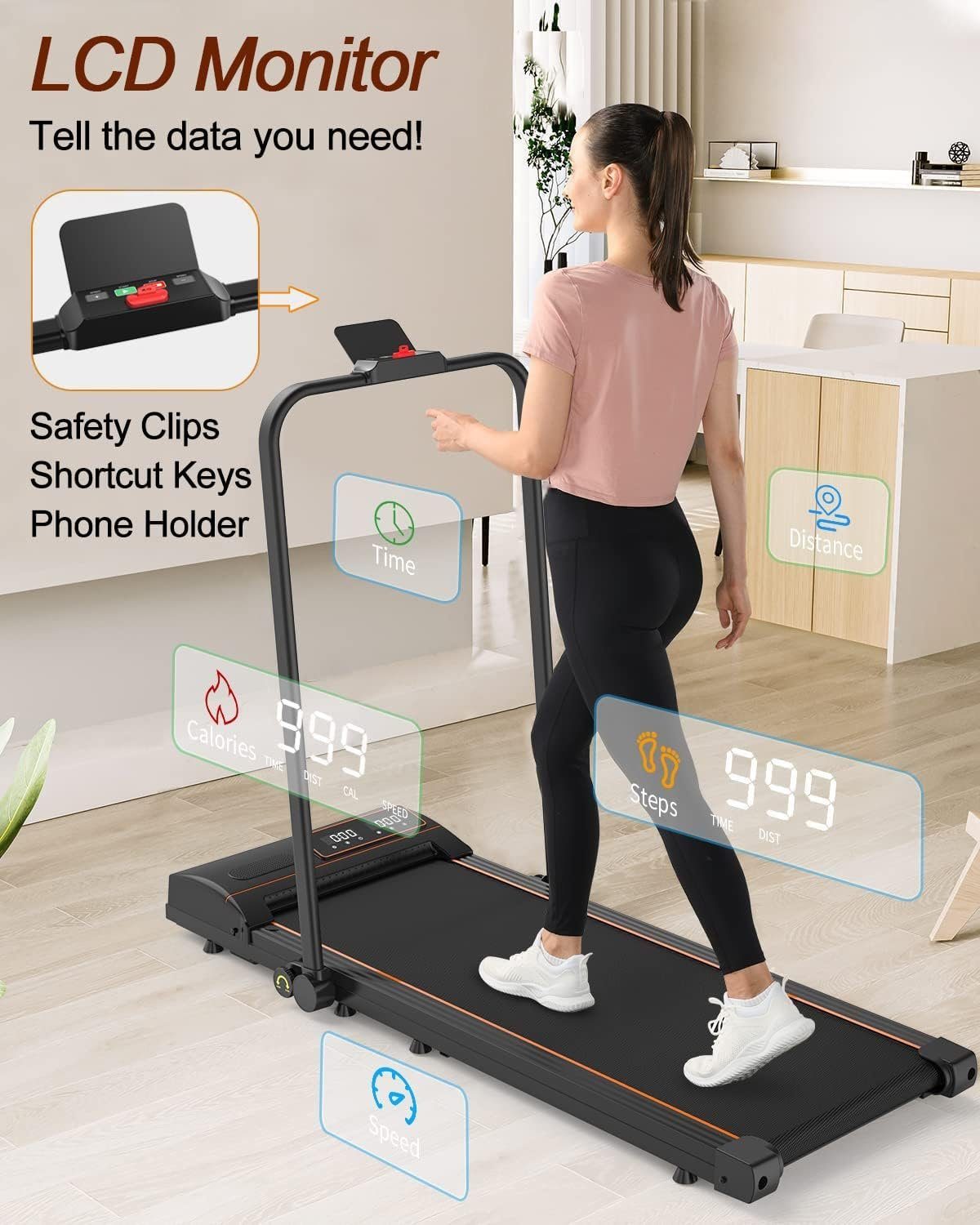 TODO Laufband (Laufband für Zuhause Klappbar,mit 1-12 KM/H Fitnessgeräte hat 2 Modi), Motor Mit Fernbedienung und LCD-Anzeige, Geräuschreduzierung