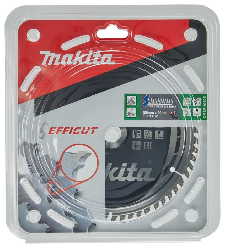 Makita Zubehör E-11190 Holz-Gehrungssägeblatt Efficut 190x20x1,85 60T 10g